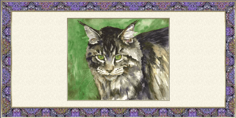 paleeni maine coons logo with watercolor painting of brown maine coon with green eyes