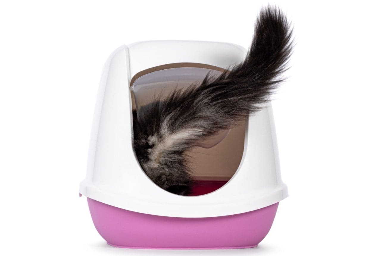 best litter boxes for maine coon, maine coon cat in a pink litter box Large