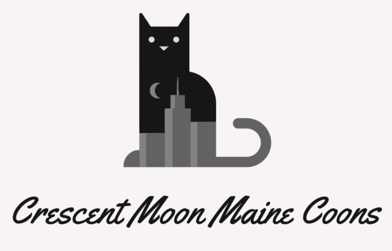 crescent moon maine coons breeder logo art deco drawing of a black cat and city skyline at night