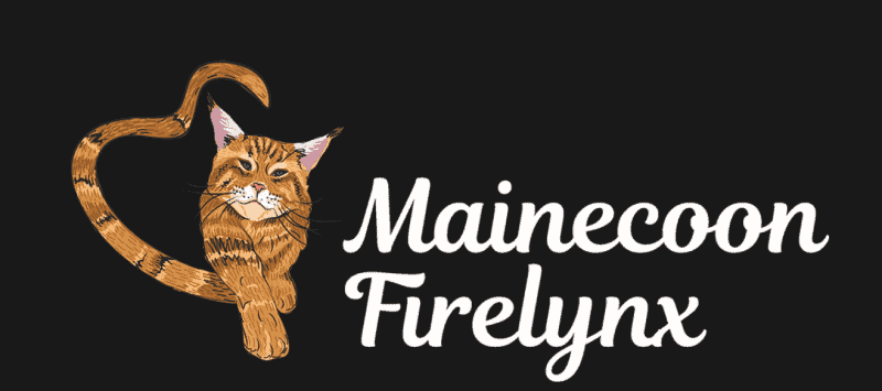 firelynx cattery breeder logo illustration of ginger maine coon black background