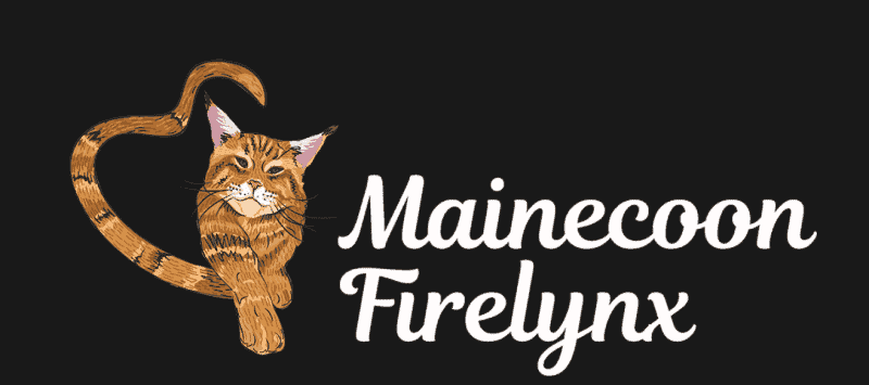 firelynx cattery breeder logo illustration of ginger maine coon black background