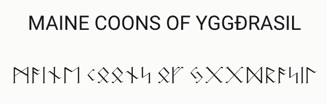 maine coons of yggdrasil breeder logo black font with ancient norse lettering