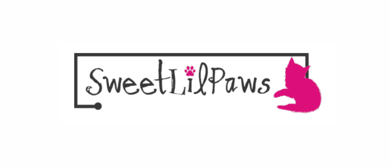 sweet lil pawz cattery logo black and pink handwritten text on white background